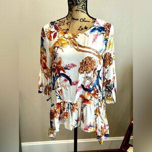 Karen Kane White and Yellow Blouse